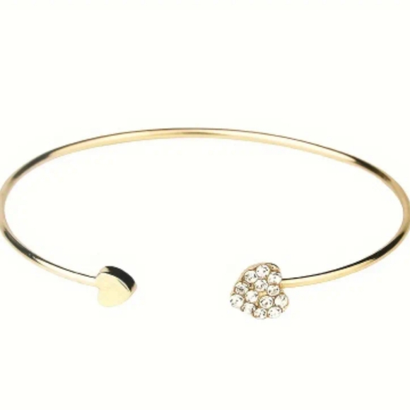 Goldtone Open Bling Heart Bangle Bracelet - Picture 2 of 7